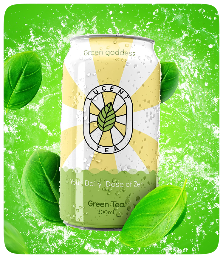 Green goddess green tea can on a green background