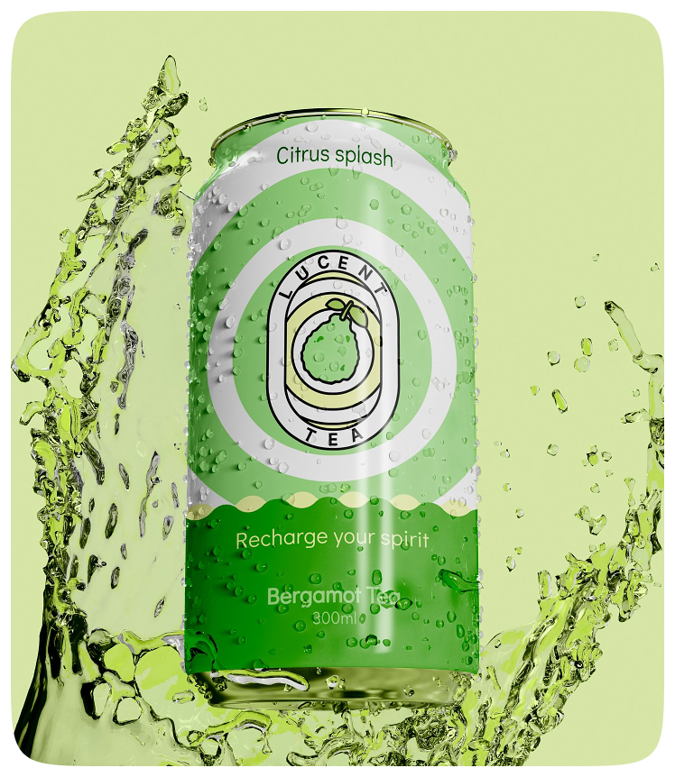 Citrus splash flavored tea can in a green splash