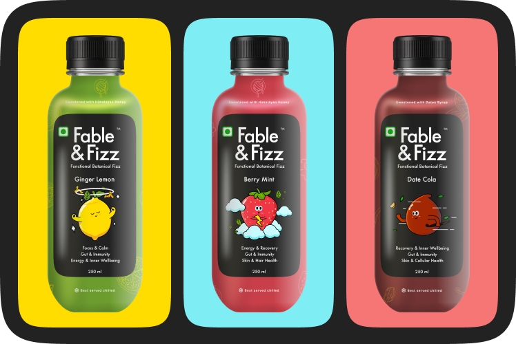 Fable & Fizz ginger lemon, berry mint and date cola bottles